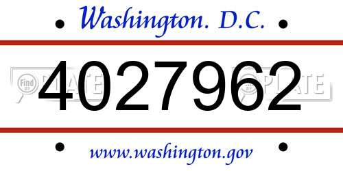 4027962 District Of Columbia License Plate