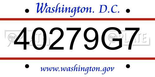40279G7 District Of Columbia License Plate