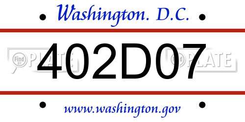 402D07 District Of Columbia License Plate