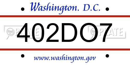 402DO7 District Of Columbia License Plate