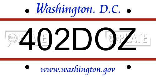 402DOZ District Of Columbia License Plate