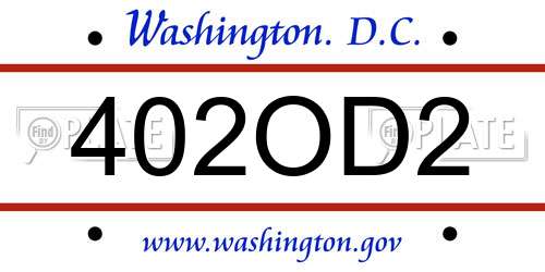 402OD2 District Of Columbia License Plate