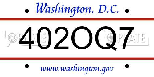 402OQ7 District Of Columbia License Plate