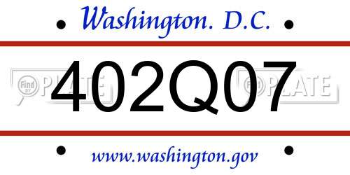 402Q07 District Of Columbia License Plate