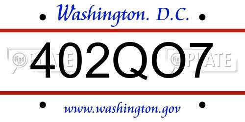 402QO7 District Of Columbia License Plate