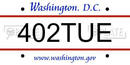 402TUE District Of Columbia License Plate