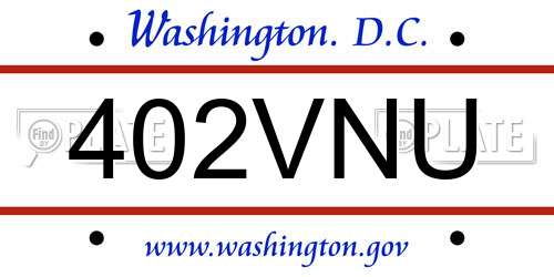 402VNU District Of Columbia License Plate