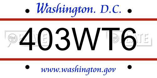 403WT6 District Of Columbia License Plate