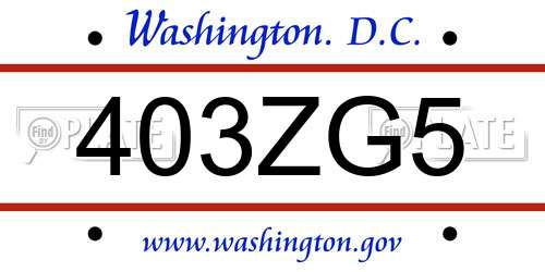 403ZG5 District Of Columbia License Plate
