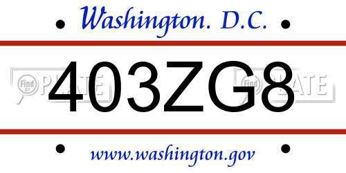 403ZG8 District Of Columbia License Plate