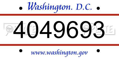 4049693 District Of Columbia License Plate