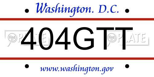 404GTT District Of Columbia License Plate