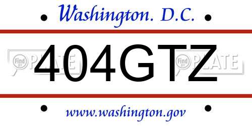 404GTZ District Of Columbia License Plate