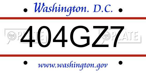 404GZ7 District Of Columbia License Plate