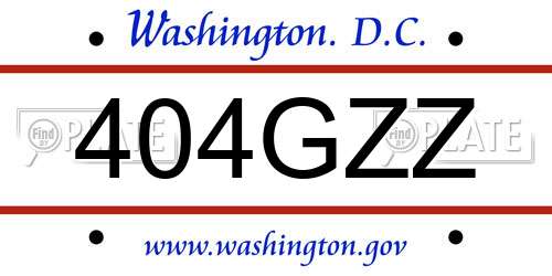 404GZZ District Of Columbia License Plate
