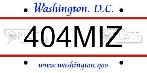 404MIZ District Of Columbia License Plate