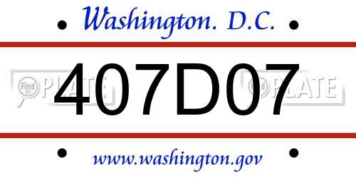 407D07 District Of Columbia License Plate