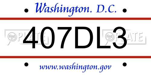 407DL3 District Of Columbia License Plate