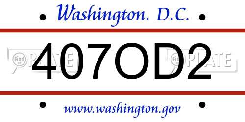 407OD2 District Of Columbia License Plate