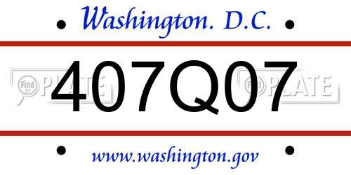 407Q07 District Of Columbia License Plate