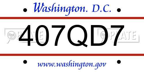407QD7 District Of Columbia License Plate
