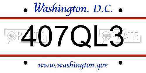 407QL3 District Of Columbia License Plate