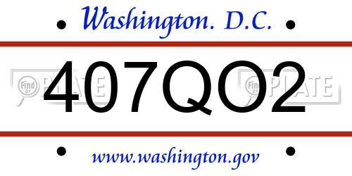 407QO2 District Of Columbia License Plate