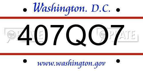 407QO7 District Of Columbia License Plate