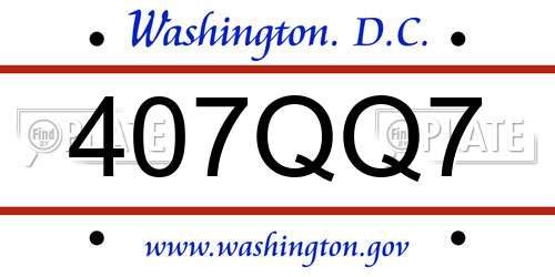 407QQ7 District Of Columbia License Plate