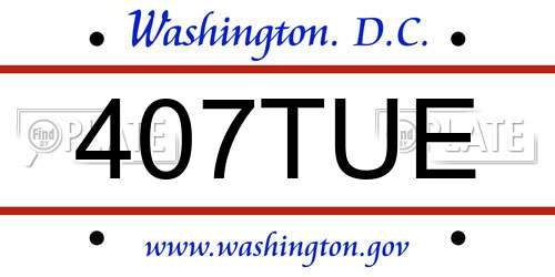 407TUE District Of Columbia License Plate