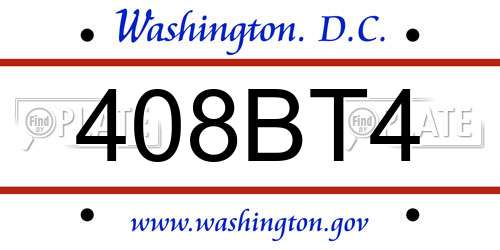 408BT4 District Of Columbia License Plate