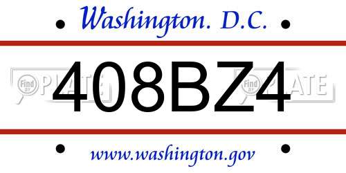 408BZ4 District Of Columbia License Plate