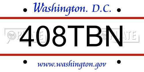 408TBN District Of Columbia License Plate