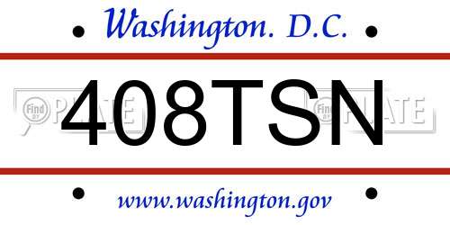 408TSN District Of Columbia License Plate