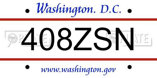 408ZSN District Of Columbia License Plate