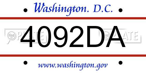 4092DA District Of Columbia License Plate