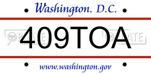 409TOA District Of Columbia License Plate