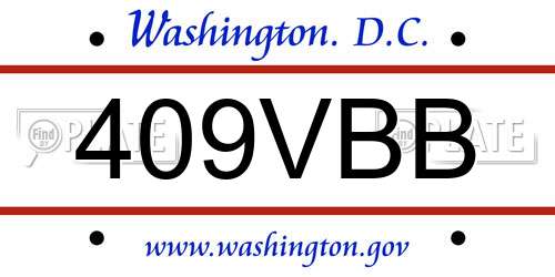 409VBB District Of Columbia License Plate