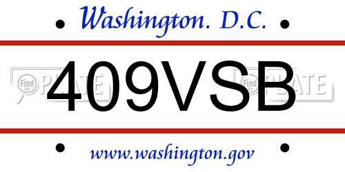 409VSB District Of Columbia License Plate