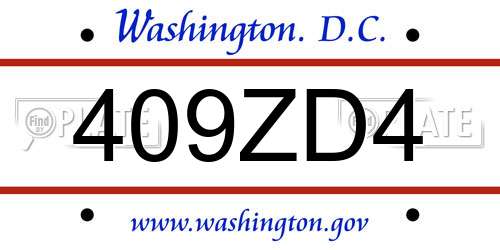 409ZD4 District Of Columbia License Plate