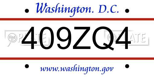 409ZQ4 District Of Columbia License Plate