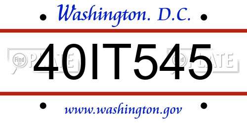 40IT545 District Of Columbia License Plate
