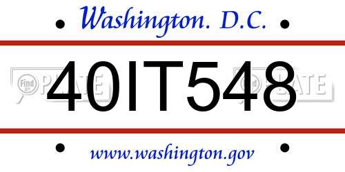 40IT548 District Of Columbia License Plate