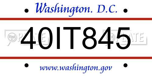 40IT845 District Of Columbia License Plate
