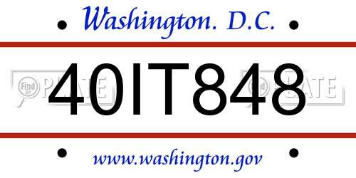 40IT848 District Of Columbia License Plate