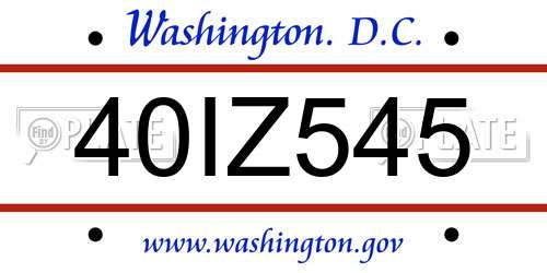 40IZ545 District Of Columbia License Plate