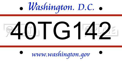 40TG142 District Of Columbia License Plate