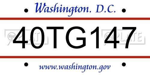 40TG147 District Of Columbia License Plate