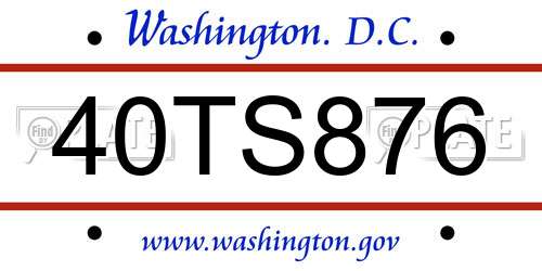 40TS876 District Of Columbia License Plate