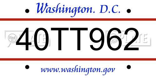 40TT962 District Of Columbia License Plate